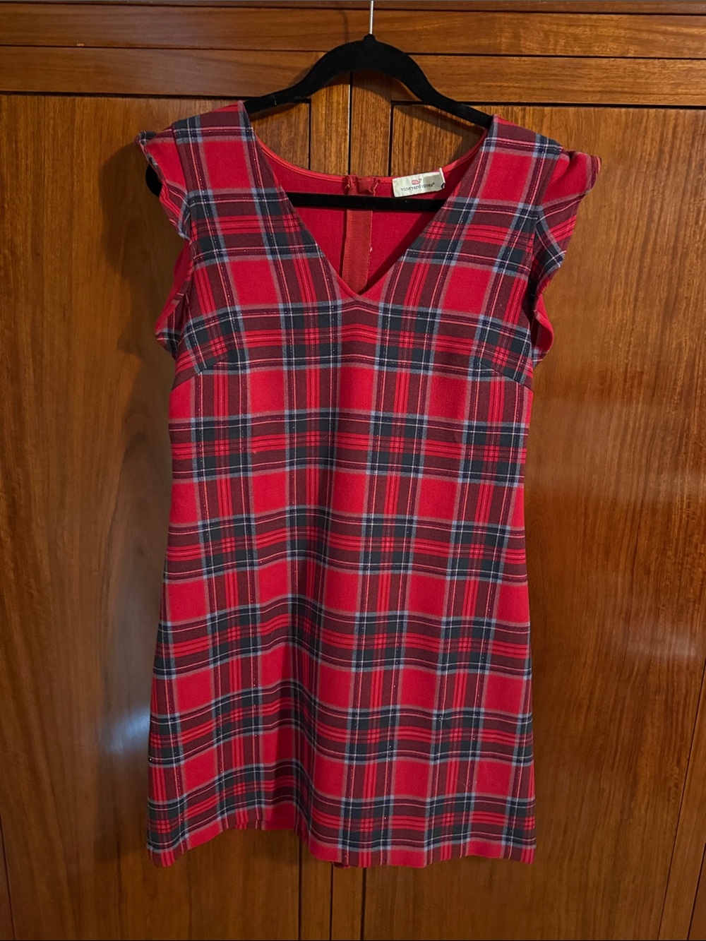 Vineyard Vines Red Plaid V-Neck Casual Dress